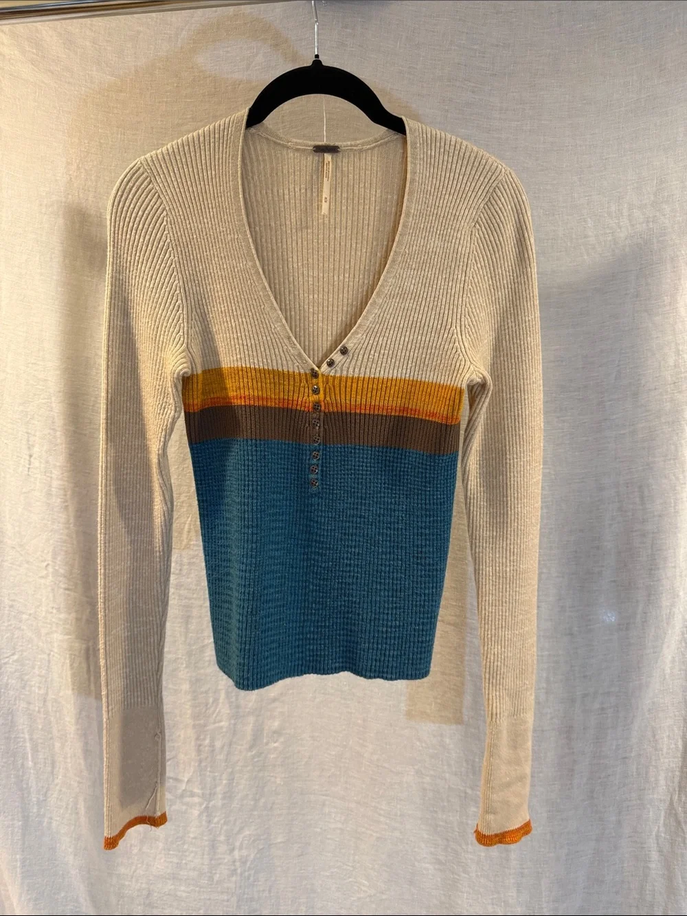Free People Frequency V‑Neck Ribbed Sweater size M